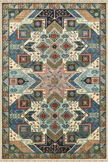 Ковёр Shirvan 4417 — синий и красный, геометрический рисунок