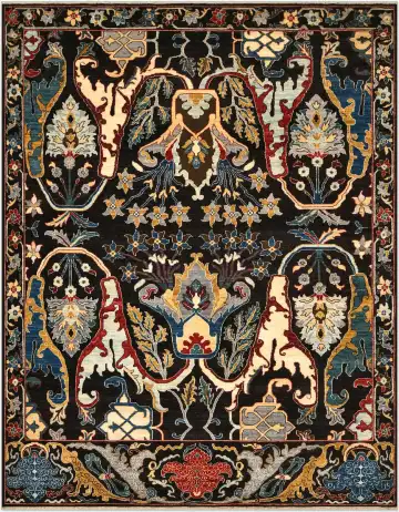 Ковёр Bidjar 4433 — чёрный и золотистый, с медальоном