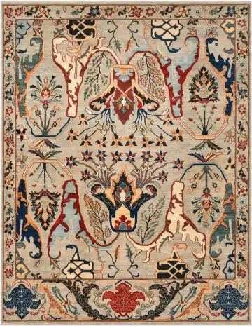 Ковёр Bidjar 4434 — кремовый и красный, сюжетный рисунок