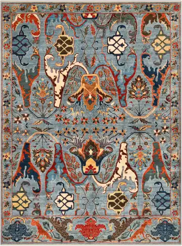 Ковёр Bidjar 4443 — голубой и красный, сюжетный рисунок
