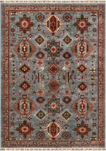 Ковёр Казах 4454 — серый и красный, с медальоном