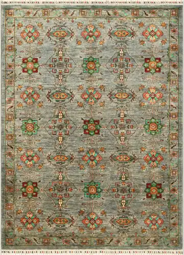 Ковёр Saltani 4455 — зелёный и оранжевый, с медальоном