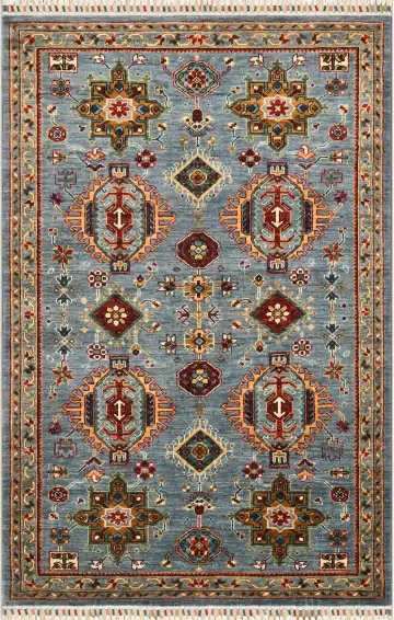 Ковёр Казах 4457 — серый и красный, с медальоном