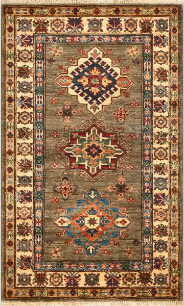 Ковёр Казах 4462 — коричневый и красный, с медальоном