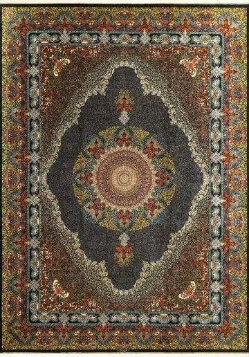 Ковёр Кум 4467 — чёрный и кремовый, восточный орнамент