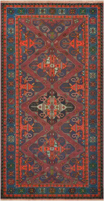 Ковёр Сумах 4474 — красный и синий, геометрический рисунок