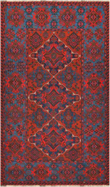 Ковёр Сумах 4480 — красный и синий, геометрический рисунок