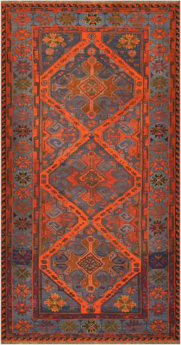 Ковёр Сумах 4481 — оранжевый и синий, геометрический рисунок