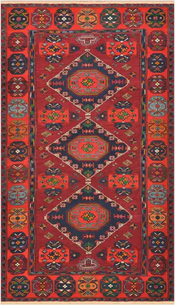 Ковёр Сумах 4484 — красный и оранжевый, с медальоном