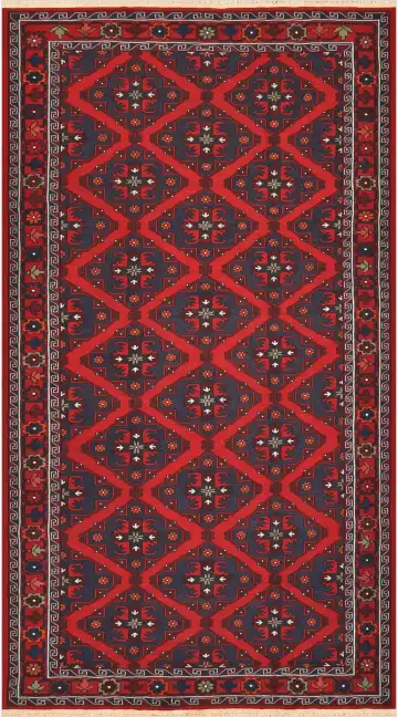 Ковёр Сумах 4488 — синий и красный, геометрический рисунок