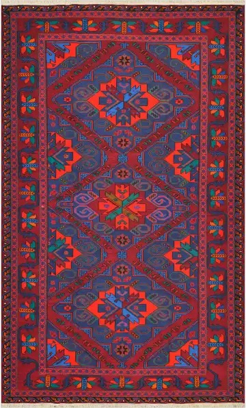 Ковёр Сумах 4490 — синий и красный, геометрический рисунок