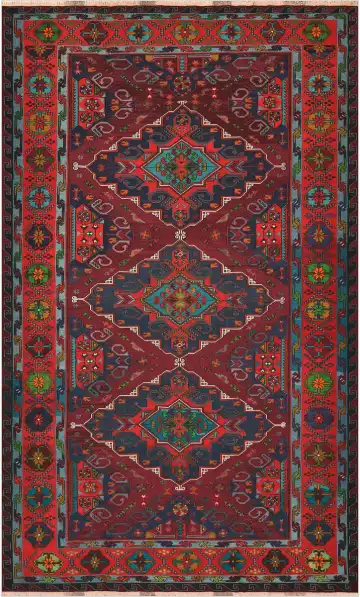 Ковёр Сумах 4491 — красный и синий, с медальоном