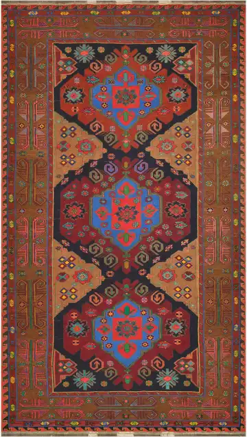 Ковёр Сумах 4493 — красный и синий, с медальоном