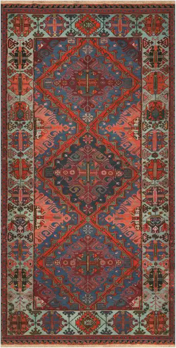 Ковёр Сумах 4499 — красный и синий, с медальоном