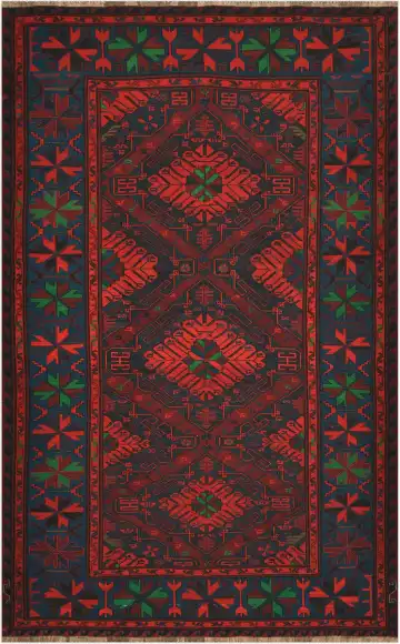 Ковёр Сумах 4502 — красный и синий, геометрический рисунок