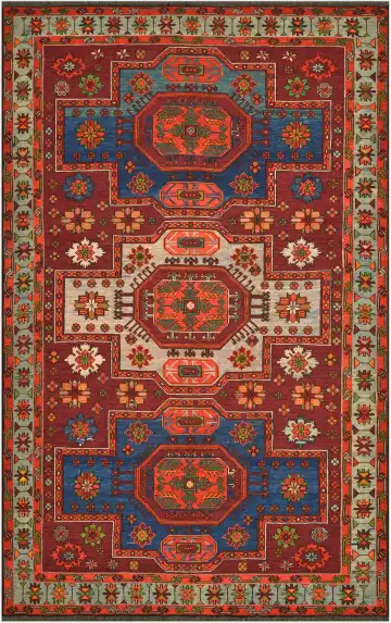 Ковёр Сумах 4504 — красный и синий, геометрический рисунок