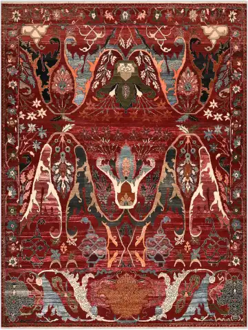 Ковёр Bidjar 4511 — красный и голубой, с медальоном