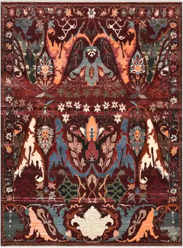 Ковёр Bidjar 4514 — красный и голубой, сюжетный рисунок