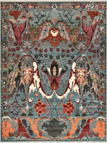 Ковёр Bidjar 4521 — голубой и красный, сюжетный рисунок