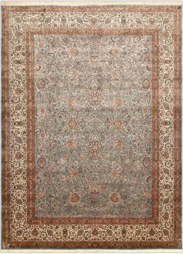 Ковёр Кашмир 4620 — голубой и терракотовый, растительный рисунок