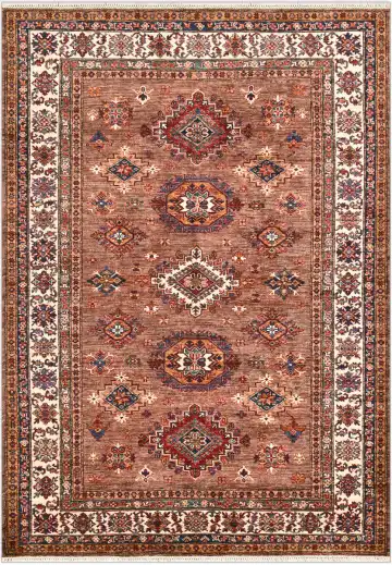 Ковёр Казах 4770 — коричневый и синий, с медальоном