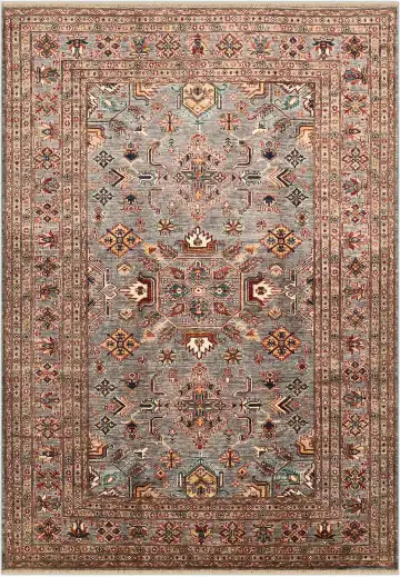 Ковёр Казах 4783 — серый и красный, растительный рисунок