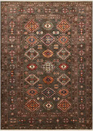 Ковёр Казах 4785 — коричневый и красный, с медальоном