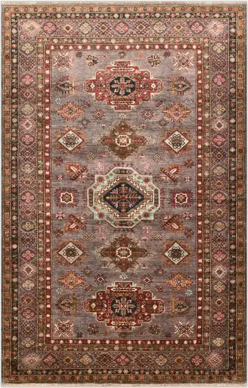 Ковёр Казах 4814 — серый и белый, с медальоном
