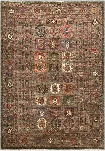 Ковёр Казах 4832 — коричневый и белый, с медальоном