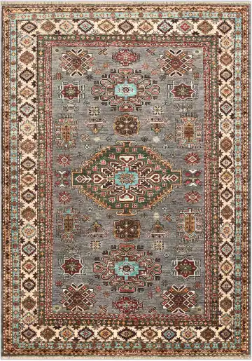 Ковёр Казах 4834 — голубой и золотистый, с медальоном