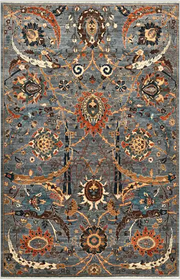 Ковёр Safavid 4836 — синий и оранжевый, с медальоном