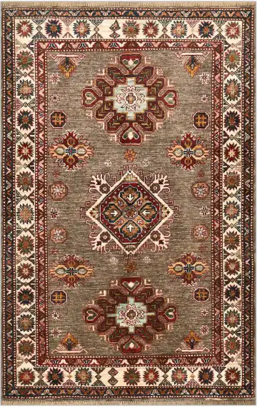 Ковёр Казах 4838 — серый и коричневый, с медальоном