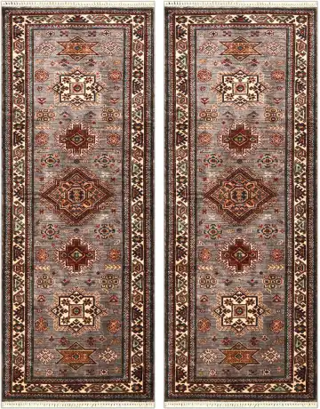 Ковёр Казах 4840 — коричневый и белый, с медальоном