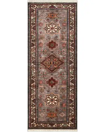 Ковёр Казах 4841 — коричневый и белый, с медальоном