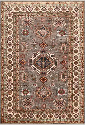 Ковёр Казах 4849 — бежевый и красный, с медальоном