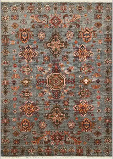 Ковёр Казах 4850 — голубой и красный, с медальоном