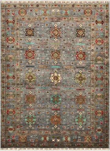 Ковёр Saltani 4852 — зелёный и красный, восточный орнамент