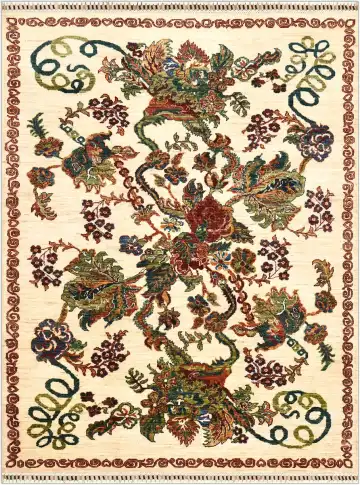 Пакистанский ковёр 4853 — красный и кремовый, растительный рисунок