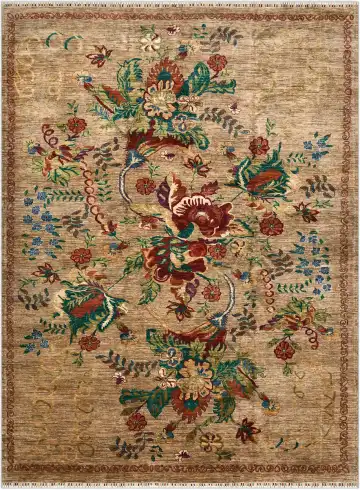 Пакистанский ковёр 4860 — красный и бежевый, растительный рисунок
