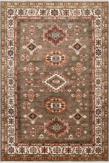 Ковёр Казах 4866 — коричневый и красный, с медальоном