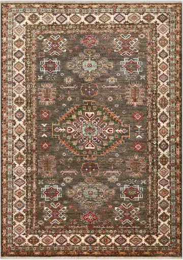 Ковёр Казах 4867 — серый и коричневый, с медальоном