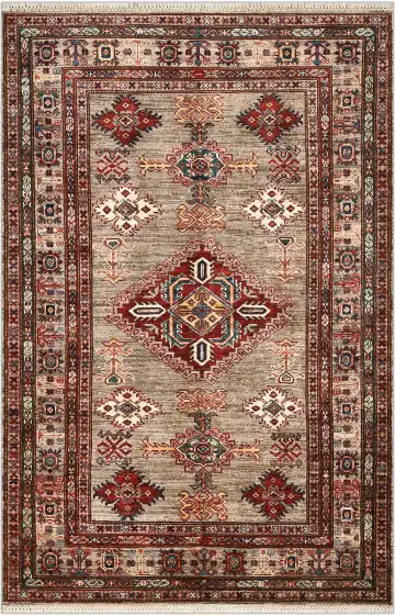 Ковёр Казах 4868 — кремовый и красный, с медальоном