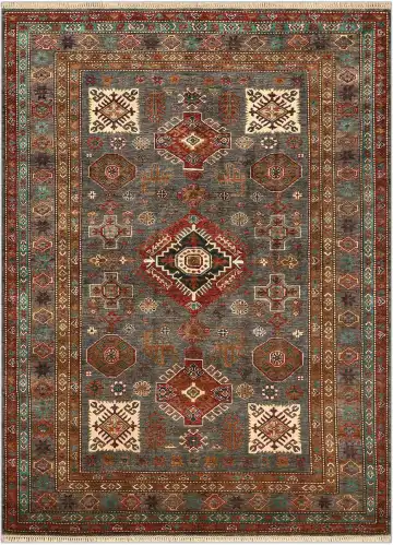 Ковёр Казах 4879 — голубой и белый, с медальоном