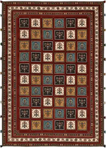 Ковёр Sirjan 4880 — красный и кремовый, геометрический рисунок