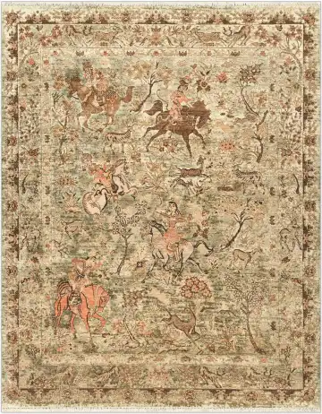 Индийский ковёр 4904 — кремовый и коричневый, сюжетный рисунок
