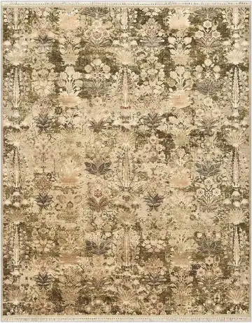Ковёр Artefact 4908 — кремовый и зелёный, растительный рисунок