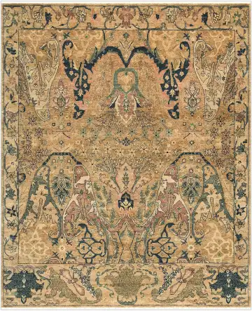 Ковёр Bidjar 5165 — кремовый и синий, сюжетный рисунок