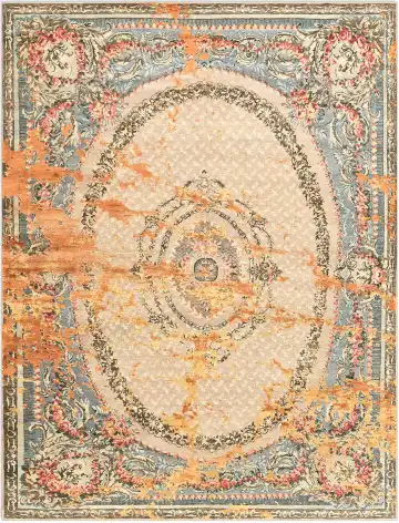 Индийский ковёр 5173 — кремовый и оранжевый, с медальоном