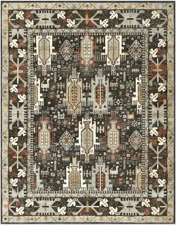 Индийский ковёр 5186 — чёрный и белый, геометрический рисунок