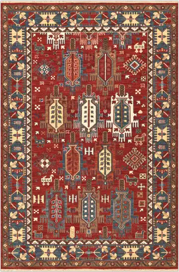 Ковёр Dhuri 5187 — красный и белый, сюжетный рисунок